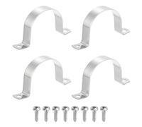 sourcing map 4Pcs 60mm Pipe Clips, 304 Stainless Steel Pipe Clamps Two Hold U-Shaped Bracket Tension Tube Strap for Fixing Tube Cable, Silver