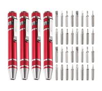 sourcing map 4pcs 8 in 1 Mini Pocket Pen Screwdriver Set CR-V Multi-Function Small Magnetic Screw Driver with Phillips and Flat Head Bits for Computer Eyeglasses, Red