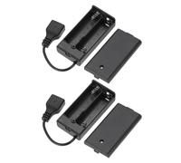 sourcing map 4Pcs AA Battery Holder, 2 Slots 1.5V Portable USB Battery Pack Storage Box with Cover Switch and USB Cable for LED Lights Indoor Outdoor Use, Black