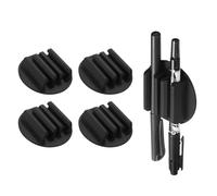 sourcing map 4Pcs Adhesive Silicone Pen Holder for Desk, 2 Slots Round Pencil Holders Marker Clip for Classroom Clipboard Teacher Office, Black
