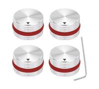 sourcing map 4Pcs Aluminium Potentiometer Knobs, 1/4"(6mm) Volume Audio Control Knobs 15.5mm x 25mm Potentiometer Screw Type for Guitar Bass with White Dark Red Rubber Ring and Wrench, Silver