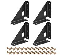 sourcing map 4Pcs Angle Corner Brackets 86mm x 86mm, Cold Rolled Steel Braces Joining Support with Screws for Desk Bed Edge (Black)