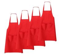 sourcing map 4pcs Bib Apron 70x60cm Unisex Restaurant Kitchen Cooking Aprons Non-Adjustable Machine Washable Chef Aprons with 2 Pockets for Cooking BBQ Painting Drawing Craft, Red