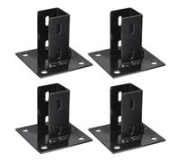 Sourcing Map 4pcs Black Carbon Steel Square Post Base with 4 Holes for 2" Single Strut Channel Fence Post Base