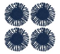 sourcing map 4Pcs Boho Coasters, Round Handmade Woven Absorbent Coasters with Tassel Farmhouse Cup Mat Table Protection for Coffee Drink Mug Home Office Decor Housewarming Gift, Navy Blue