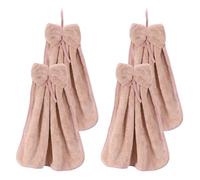 sourcing map 4Pcs Bow Hand Towels with Hanging Loop, 14.2" x 12.2" Soft Coral Fleece Microfiber Bowknot Hanging Hand Dry Towels Quick Dry and Washable for Home Bathroom Kitchen, Pink