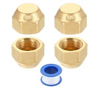 sourcing map 4Pcs Brass Flare Cap, 5/8"-18 UNF Female Thread Hex Pipe Fitting, Seal Tube Fittings with Tape for Air Conditioner Pipe Extension Water Gas Line