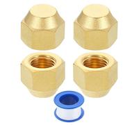 sourcing map 4Pcs Brass Flare Cap, 7/16"-20 UNF Female Thread Hex Pipe Fitting, Seal Tube Fittings with Tape for Air Conditioner Pipe Extension Water Gas Line