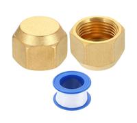 sourcing map 4Pcs Brass Flare Cap, 7/8"-14 UNF Female Thread Hex Pipe Fitting, Seal Tube Fittings with Tape for Air Conditioner Pipe Extension Water Gas Line