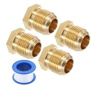 sourcing map 4Pcs Brass Seal Plug, 7/8"-14 UNF Male Thread Hex Pipe Fitting, Flare Tube Fittings with Tape for Air Conditioner Pipe Extension Water Gas Line