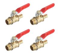 sourcing map 4Pcs Brass Water Mini Ball Valve Shut Off Switch, G1/4" Male x 5/16" Hose Barb, 180 Degree Operation Handle, Brass Valve