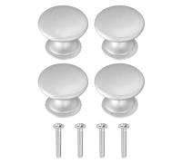 sourcing map 4Pcs Cabinet Knobs, 0.98" Solid Round Drawer Knobs Single Hole Aluminum Alloy Cabinet Handles Pulls with Screws for Kitchen Cabinets Bedroom Dresser Wardrobe, Silver