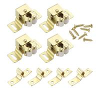 sourcing map 4Pcs Cabinet Latch Double Roller Catches, Lock Stop Catch Clamp Cabinet Closer Magnetic Closure Hardware for Cabinet Kitchen Closet Door, Gold