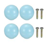sourcing map 4Pcs Ceramic Knobs, 33mm/1.3" Round Door Pull Knob with Screws Drawer Pull Handles Cute Ceramic Drawer Pulls for Kitchen Bedroom Wardrobe Furniture Cupboard Closet, Light Blue