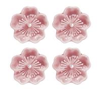 sourcing map 4Pcs Cherry Blossom Ceramic Incense Holder, 1.8"x1.8"x0.35" Ceramic Incense Stick Holder Home Chopsticks Rest Decoration for Home Office Decor, Aromatherapy, Pink