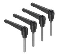 sourcing map 4pcs Clamping Lever Handles, M5 x 45mm 304 Stainless Steel Threaded Male Stud, Adjustable Handles Locking Quick Release Ratchet Push Button Bolt Knobs, Black