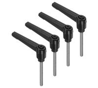 sourcing map 4pcs Clamping Lever Handles, M5 x 50mm 304 Stainless Steel Threaded Male Stud, Adjustable Handles Locking Quick Release Ratchet Push Button Bolt Knobs, Black