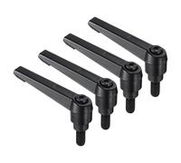 sourcing map 4pcs Clamping Lever Handles, M8 x 15mm Black Oxide Carbon Steel Threaded Male Stud, Adjustable Handles Locking Quick Release Ratchet Push Button Bolt Knobs, Black