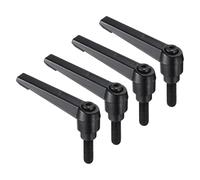sourcing map 4pcs Clamping Lever Handles, M8 x 20mm Black Oxide Carbon Steel Threaded Male Stud, Adjustable Handles Locking Quick Release Ratchet Push Button Bolt Knobs, Black