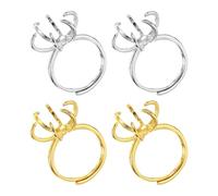 sourcing map 4Pcs Claw Ring Blank, Adjustable Prong Ring Settings 4 Claw Finger Components Findings Gold Plated for DIY Jewelry Making Supplies DIY Crafting, Silver White, 18K Color