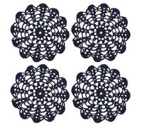 sourcing map 4Pcs Crocheted Cotton Doilies, 14cm Lace Doilies for Tables Cloth Lace Placemats Handmade Tray Doilies Round Cups Coasters for Glasses Crafts Kitchen Dining Room, Navy Blue