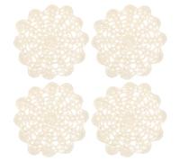sourcing map 4Pcs Crocheted Cotton Doilies, 14cm Lace Doilies for Tables Cloth Lace Placemats Handmade Tray Doilies Round Cups Coasters for Glasses Crafts Kitchen Dining Room, Beige