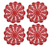 sourcing map 4Pcs Crocheted Cotton Doilies, 14cm Lace Doilies for Tables Cloth Lace Placemats Handmade Tray Doilies Round Cups Coasters for Glasses Crafts Kitchen Dining Room, Red