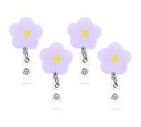 sourcing map 4pcs Cute Flower Badge Reel Retractable Floral ID Badge Reel Name Tag Badge Holder Clip with Clips and Retractable Cord for Office Teacher, Purple