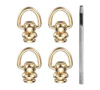 sourcing map 4pcs D-Ring Button Rivets 10mm Brass Studs Rivets D Ring Stud Screw Ball with 3mm Leather Hole Punch for Leather Craft, Gold
