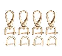 sourcing map 4pcs Detachable Snap Hook Swivel Clasp 1/16" (1.6mm) Zinc Alloy Lobster Claw Clasp with 4pcs D-Rings Screw in Shackle for Keychain Lanyard Purse Strap, Light Gold