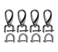 sourcing map 4pcs Detachable Snap Hook Swivel Clasp 1/16" (1.6mm) Zinc Alloy Lobster Claw Clasp with 4pcs D-Rings Screw in Shackle for Keychain Lanyard Purse Strap, Gun Black