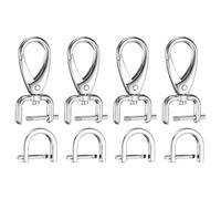 sourcing map 4pcs Detachable Snap Hook Swivel Clasp 1/16" (1.6mm) Zinc Alloy Lobster Claw Clasp with 4pcs D-Rings Screw in Shackle for Keychain Lanyard Purse Strap, Silver