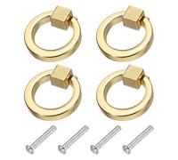 sourcing map 4Pcs Drawer Pulls Rings, 1.6" Zinc Alloy Solid Furniture Ring Pull Single Hole Dresser Door Handles with Screws for Kitchen Bedroom Dresser Cupboard Wardrobe, Gold