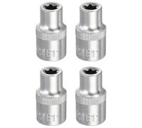 sourcing map 4pcs E-Torx Socket 1/2" Drive E11 Star Metric Socket 1.5" Length External Torx Shallow Sleeve 35K Alloy Steel Chrome 6 Point Spline Sleeve for Auto Repairs
