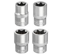 sourcing map 4pcs E-Torx Socket 1/2" Drive E18/E20/E22/E24 Star Metric Socket 1.5" Length External Torx Shallow Sleeve 35K Alloy Steel Chrome 6 Point Spline Sleeve for Auto Repairs