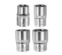 sourcing map 4pcs E-Torx Socket 1/2" Drive E18-E24 External Torx Deep Socket CR-V 6 Point Spline Socket Star Female Bit Socket for Auto Repairs Home Maintenance DIY Hand-Making 1.5" Length