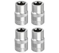 sourcing map 4pcs E-Torx Socket 1/2" Drive E18 Star Metric Socket 1.5" Length External Torx Shallow Sleeve 35K Alloy Steel Chrome 6 Point Spline Sleeve for Auto Repairs