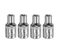 sourcing map 4pcs E-Torx Socket 1/4" Drive E4 External Torx Deep Socket CR-V 6 Point Spline Socket Star Female Bit Socket for Auto Repairs Home Maintenance DIY Hand-Making 1" Length