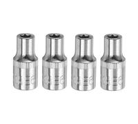 sourcing map 4pcs E-Torx Socket 1/4" Drive E6 External Torx Deep Socket CR-V 6 Point Spline Socket Star Female Bit Socket for Auto Repairs Home Maintenance DIY Hand-Making 1" Length