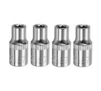 sourcing map 4pcs E-Torx Socket 1/4" Drive E7 External Torx Deep Socket CR-V 6 Point Spline Socket Star Female Bit Socket for Auto Repairs Home Maintenance DIY Hand-Making 1" Length