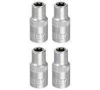sourcing map 4pcs E-Torx Socket 1/4" Drive E7 Star Metric Socket 1" Length External Torx Shallow Sleeve 35K Alloy Steel Chrome 6 Point Spline Sleeve for Auto Repairs