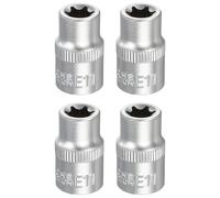 sourcing map 4pcs E-Torx Socket 3/8" Drive E11 Star Metric Socket 1.2" Length External Torx Shallow Sleeve 35K Alloy Steel Chrome 6 Point Spline Sleeve for Auto Repairs
