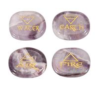 sourcing map 4Pcs Engraved Chakra Stones with Reiki Symbols, Amethyst Reiki Healing Crystals Gemstone 7 Chakra Crystal Stones Tumbled Palm Stone for Anxiety Relieve
