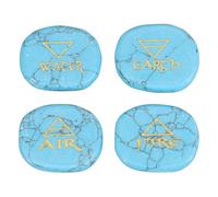 sourcing map 4Pcs Engraved Chakra Stones with Reiki Symbols, Blue Howlite Reiki Healing Crystals Gemstone 7 Chakra Crystal Stones Tumbled Palm Stone for Anxiety Relieve