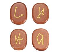 sourcing map 4Pcs Engraved Chakra Stones with Reiki Symbols, Gold Sand Stone Reiki Healing Crystal Gemstone 7 Chakra Crystal Stones Tumbled Palm Stone for Anxiety Relieve
