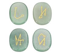 sourcing map 4Pcs Engraved Chakra Stones with Reiki Symbols, Green Aventurine Reiki Healing Crystal Gemstone 7 Chakra Crystal Stones Tumbled Palm Stone for Anxiety Relieve