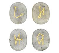 sourcing map 4Pcs Engraved Chakra Stones with Reiki Symbols, Labradorite Reiki Healing Crystal Gemstone 7 Chakra Crystal Stones Tumbled Palm Stone for Anxiety Relieve