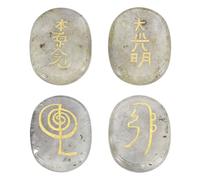 sourcing map 4Pcs Engraved Chakra Stones with Reiki Symbols, Labradorite Reiki Healing Crystals Gemstone 7 Chakra Crystal Stones Tumbled Palm Stones for Anxiety Relieve
