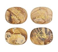 sourcing map 4Pcs Engraved Chakra Stones with Reiki Symbols, Landscape Jasper Reiki Healing Crystals Gemstone 7 Chakra Crystal Stones Tumbled Palm Stone for Anxiety Relieve