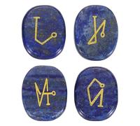 sourcing map 4Pcs Engraved Chakra Stones with Reiki Symbols, Lapis Reiki Healing Crystal Gemstone 7 Chakra Crystal Stones Tumbled Palm Stone for Anxiety Relieve